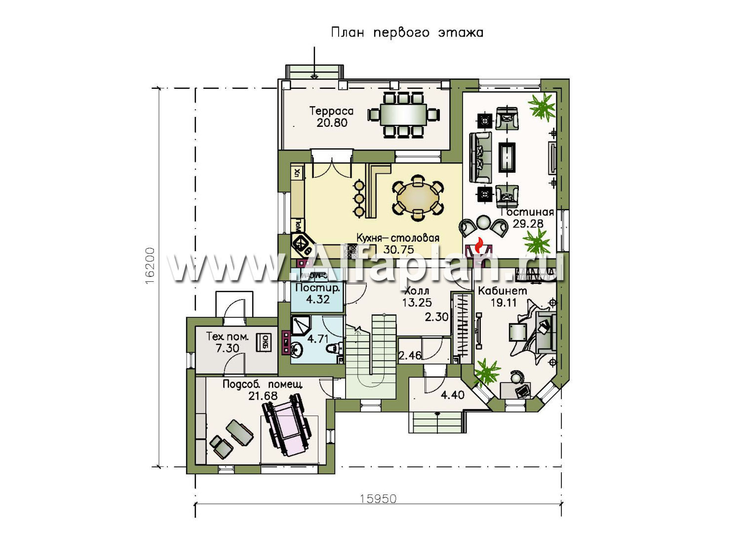Проекты домов Альфаплан - «Феникс» - комфортабельный  коттедж с террасой - изображение плана проекта №1