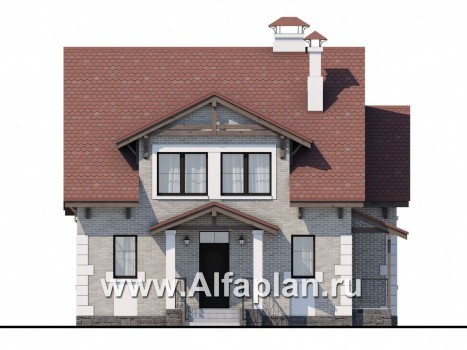 Проекты домов Альфаплан - Кирпичный дом «Боспор» с мансардой - превью фасада №1