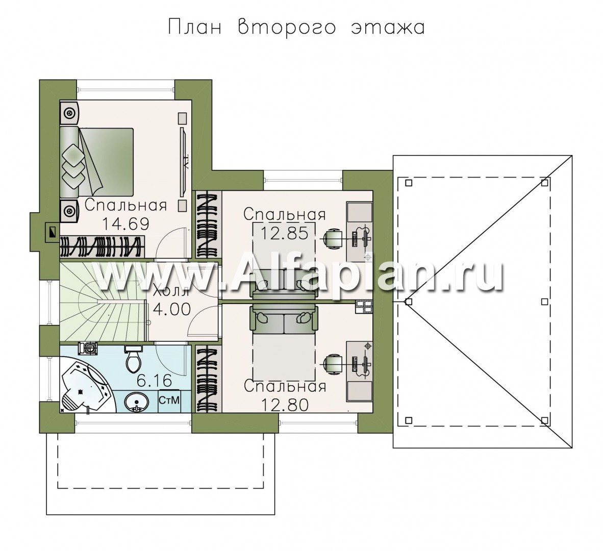 Проекты домов Альфаплан - Кирпичный дом «Панорама» с гаражом навесом - план проекта №3