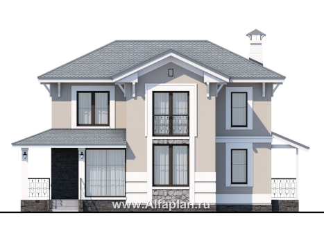 Проекты домов Альфаплан - «Невский стиль» - удобный и красивый двухэтажный дом - превью фасада №1