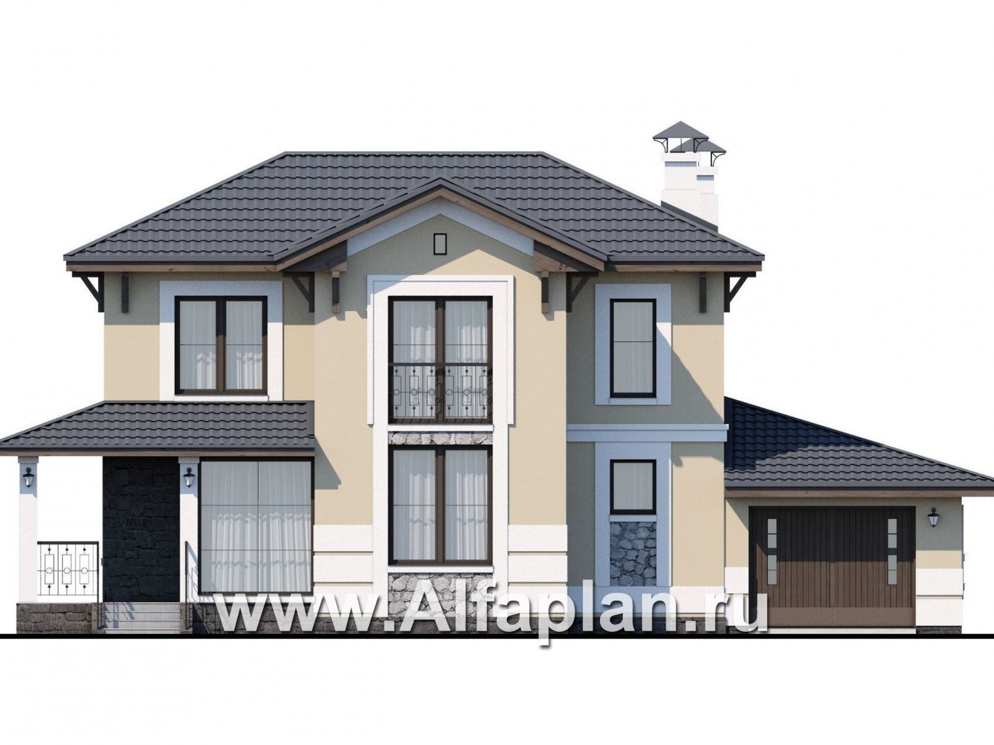 Проекты домов Альфаплан - «Невский стиль» - удобный и красивый двухэтажный дом с гаражом - изображение фасада №1