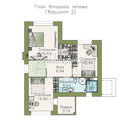 «Княжна Мери» - красивый проект двухэтажного дома, открытая планировка, в стиле эклектика - превью план дома