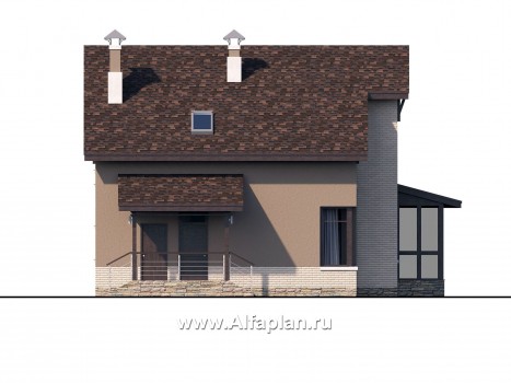 Проекты домов Альфаплан - «Регата» - загородный дом с мансардой под двускатной крышей - превью фасада №3