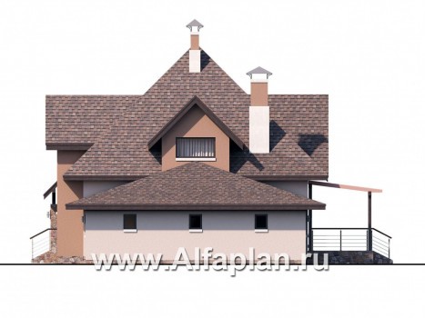«Орион» - красивый проект дома с мансардой, из кирпича или газобетона, с террасой и с гаражом, современный стиль - превью фасада дома