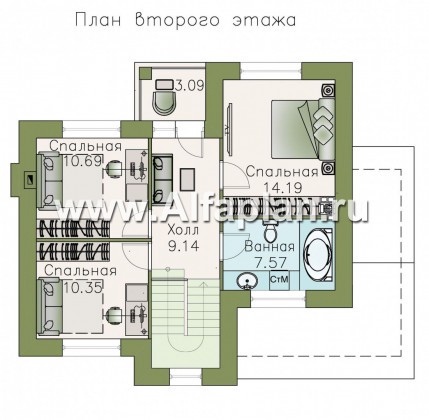 Проекты домов Альфаплан - Кирпичный дом «Валаам» с мансардой - превью плана проекта №2