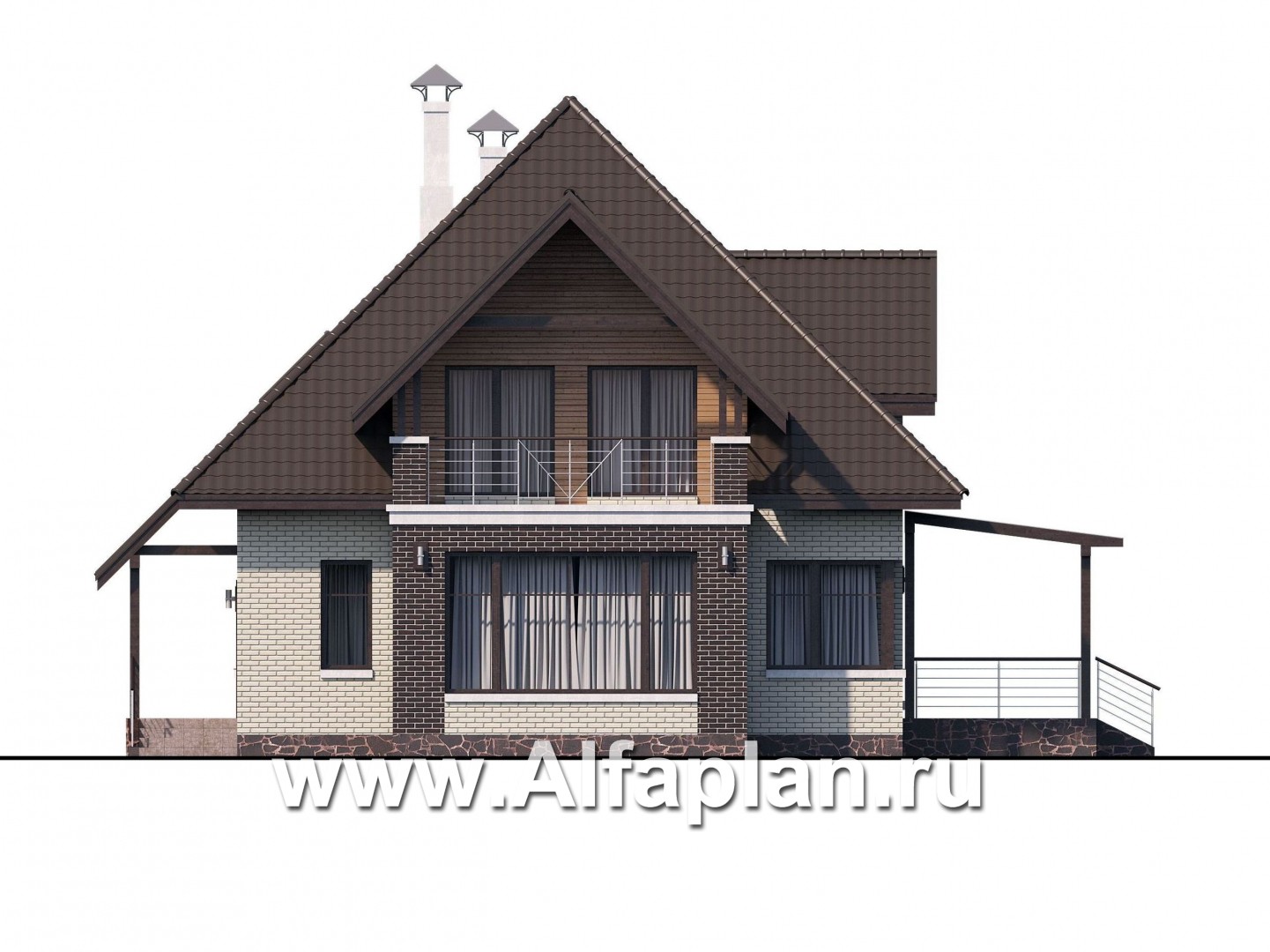 Проекты домов Альфаплан - «Капелла» - современный дом с мансардой из блоков - изображение фасада №1