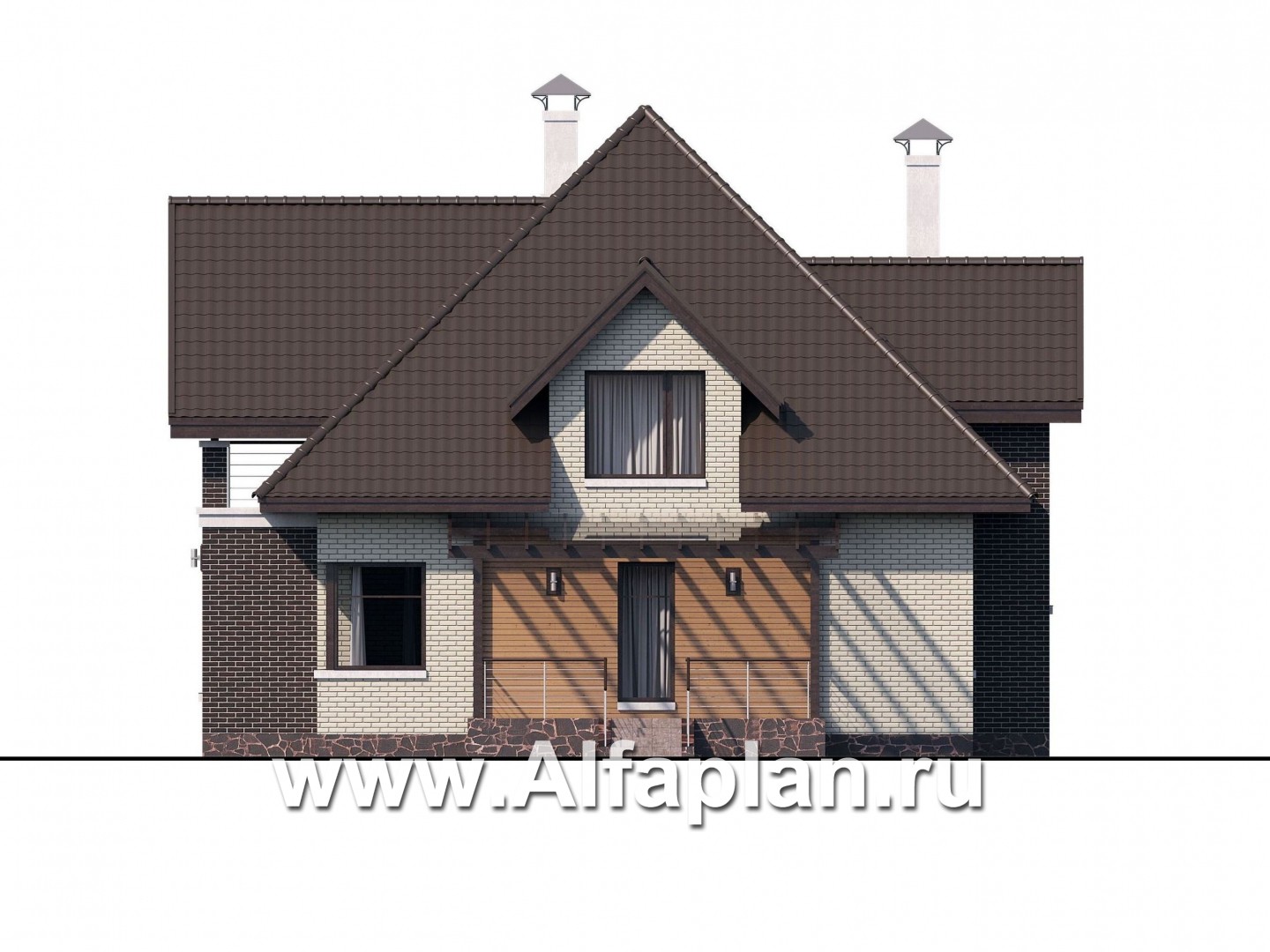Проекты домов Альфаплан - «Капелла» - современный дом с мансардой из блоков - изображение фасада №2