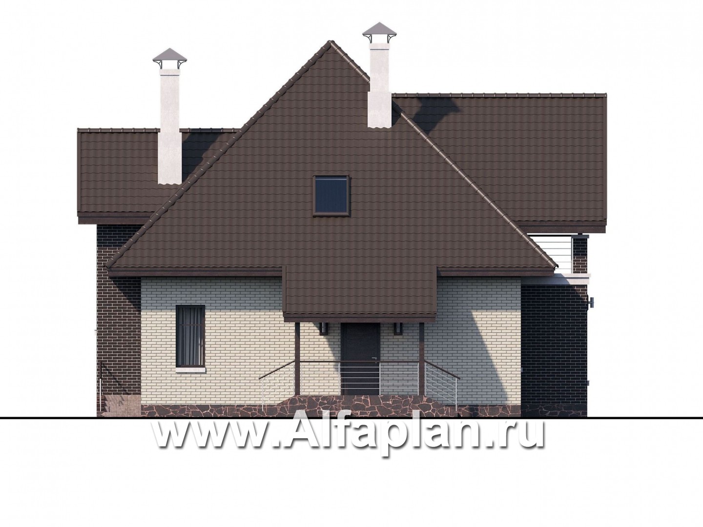 Проекты домов Альфаплан - «Капелла» - современный дом с мансардой из блоков - изображение фасада №3