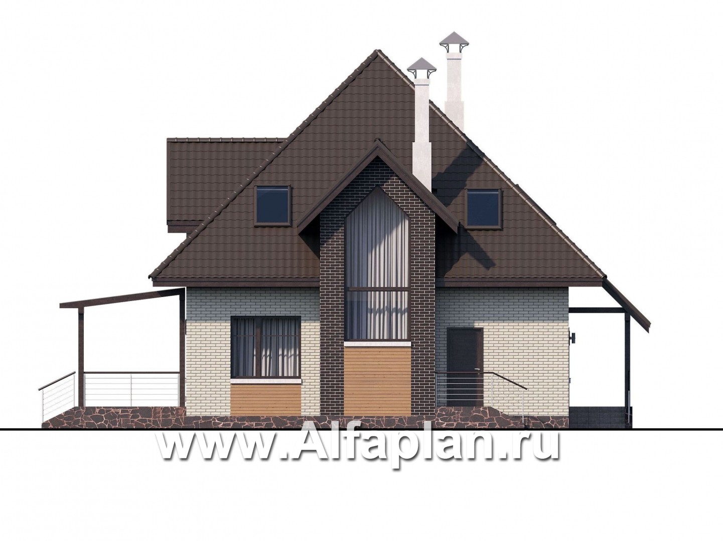 Проекты домов Альфаплан - «Капелла» - современный дом с мансардой из блоков - изображение фасада №4