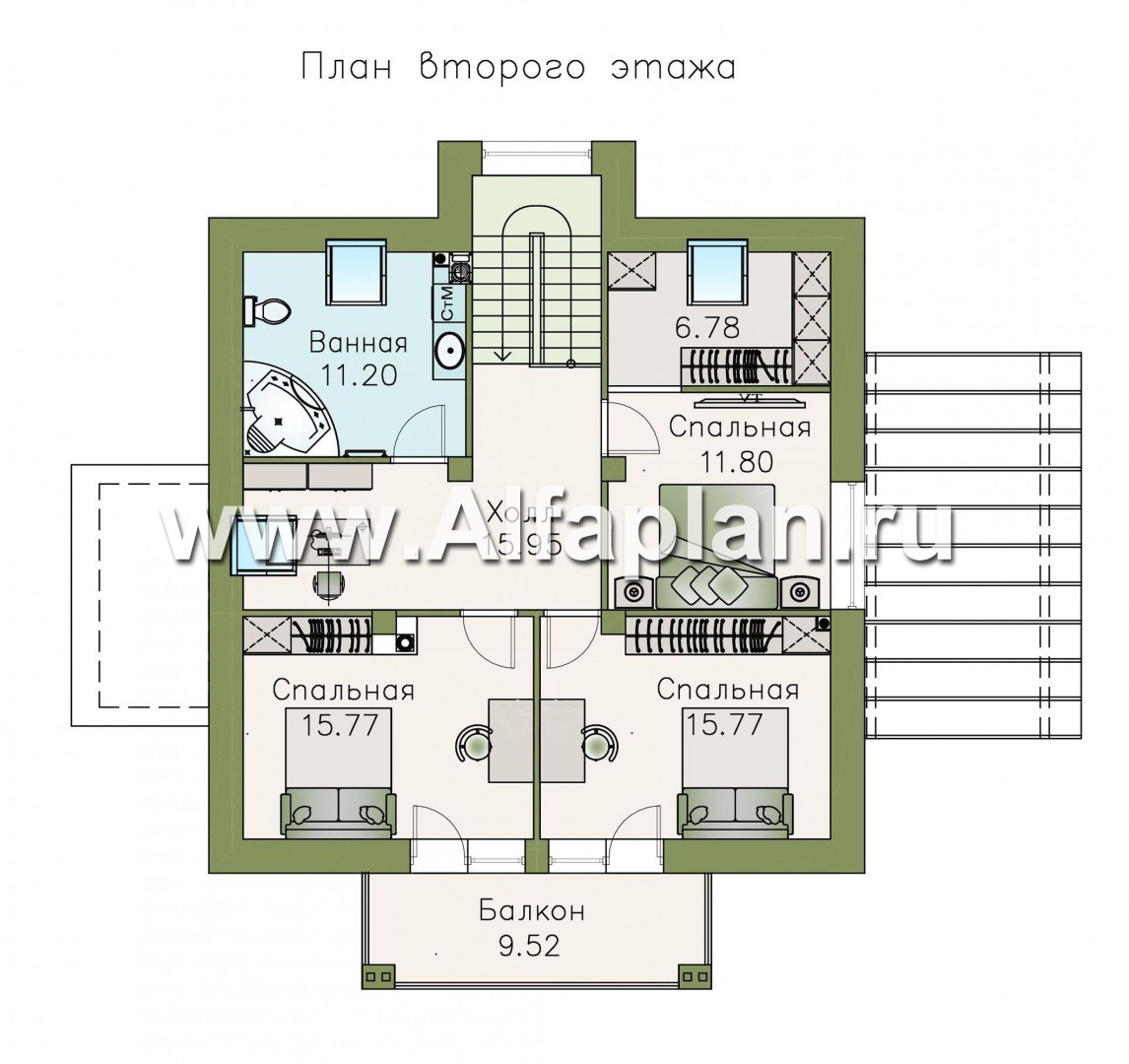 Проекты домов Альфаплан - «Капелла» - современный дом с мансардой из блоков - план проекта №2