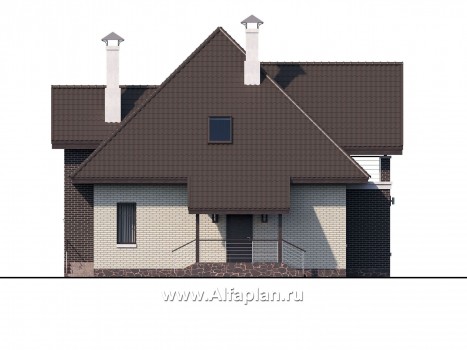 Проекты домов Альфаплан - «Капелла» - современный дом с мансардой из блоков - превью фасада №3