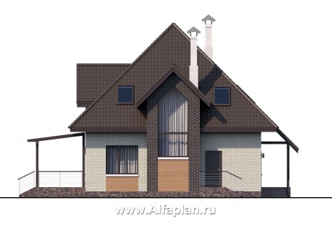Проекты домов Альфаплан - «Капелла» - современный дом с мансардой из блоков - превью фасада №4