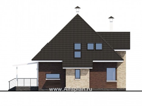 «Персей» - проект дома с мансардой, из кирпича, с террасой, современный стиль - превью фасада дома