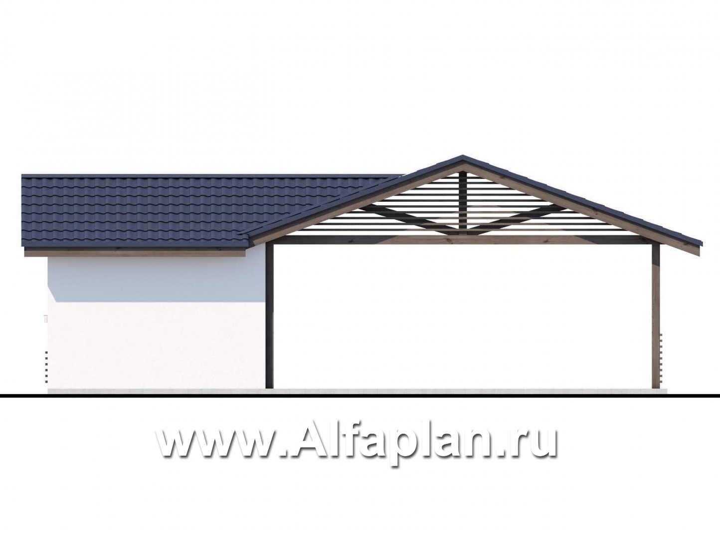 Проекты домов Альфаплан - Навес-стоянка для машин с небольшой кладовой - изображение фасада №4
