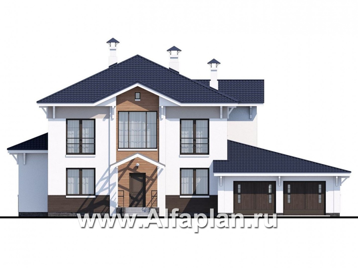 Проекты домов Альфаплан - «Мелодия света» - коттедж эффектными интерьерами и большим гаражом - изображение фасада №1