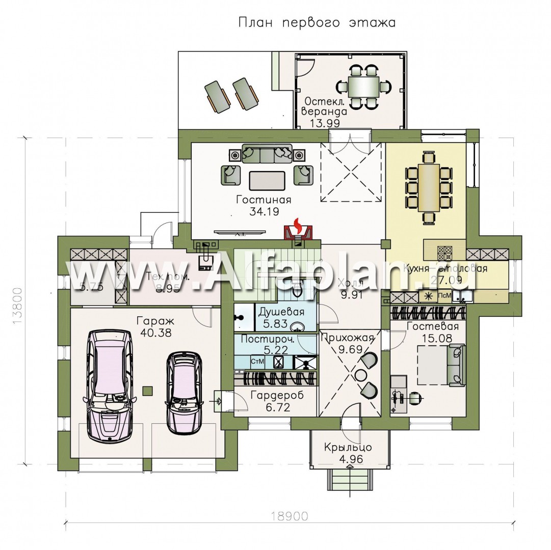 Проекты домов Альфаплан - «Мелодия света» - коттедж эффектными интерьерами и большим гаражом - изображение плана проекта №1