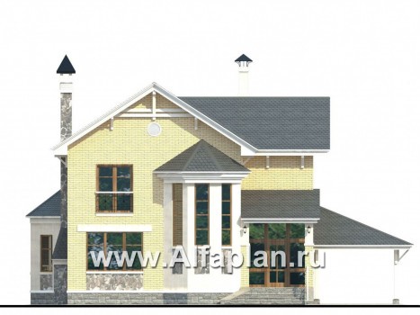 «Лидер» - проект двухэтажного дома, с эркером и с террасой, с навесом для авто - превью фасада дома
