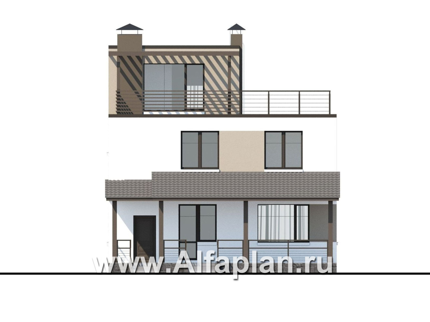 Проекты домов Альфаплан - «Приоритет» - компактный трехэтажный дом с «зеленой» кровлей - изображение фасада №4