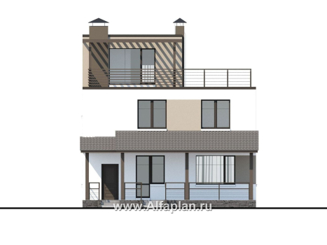 Проекты домов Альфаплан - «Приоритет» - компактный трехэтажный дом с «зеленой» кровлей - превью фасада №4