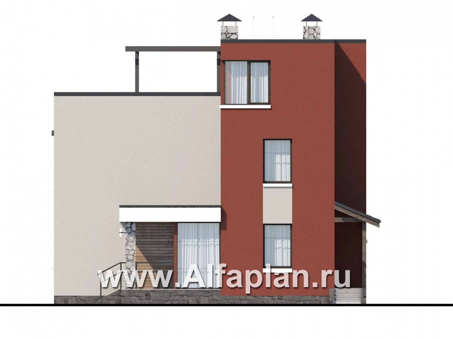 Проекты домов Альфаплан - «Виток спирали» -современный коттедж с «зеленой» плоской кровлей - изображение фасада №2