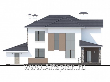 «Гедонист» -  проект двухэтажного дома с двусветной столовой, с террасой и балконом, гараж, в скандинавском стиле - превью фасада дома