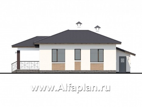 «Пассия» - проект одноэтажного дома, с террасой и с гаражом, в современном стиле - превью фасада дома