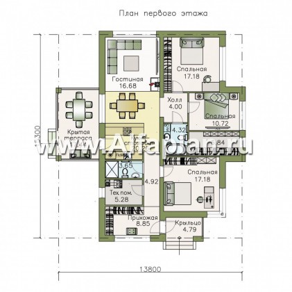 «Грация» - проект одноэтажного дома, планировка дома с террасой, в современном стиле - превью план дома