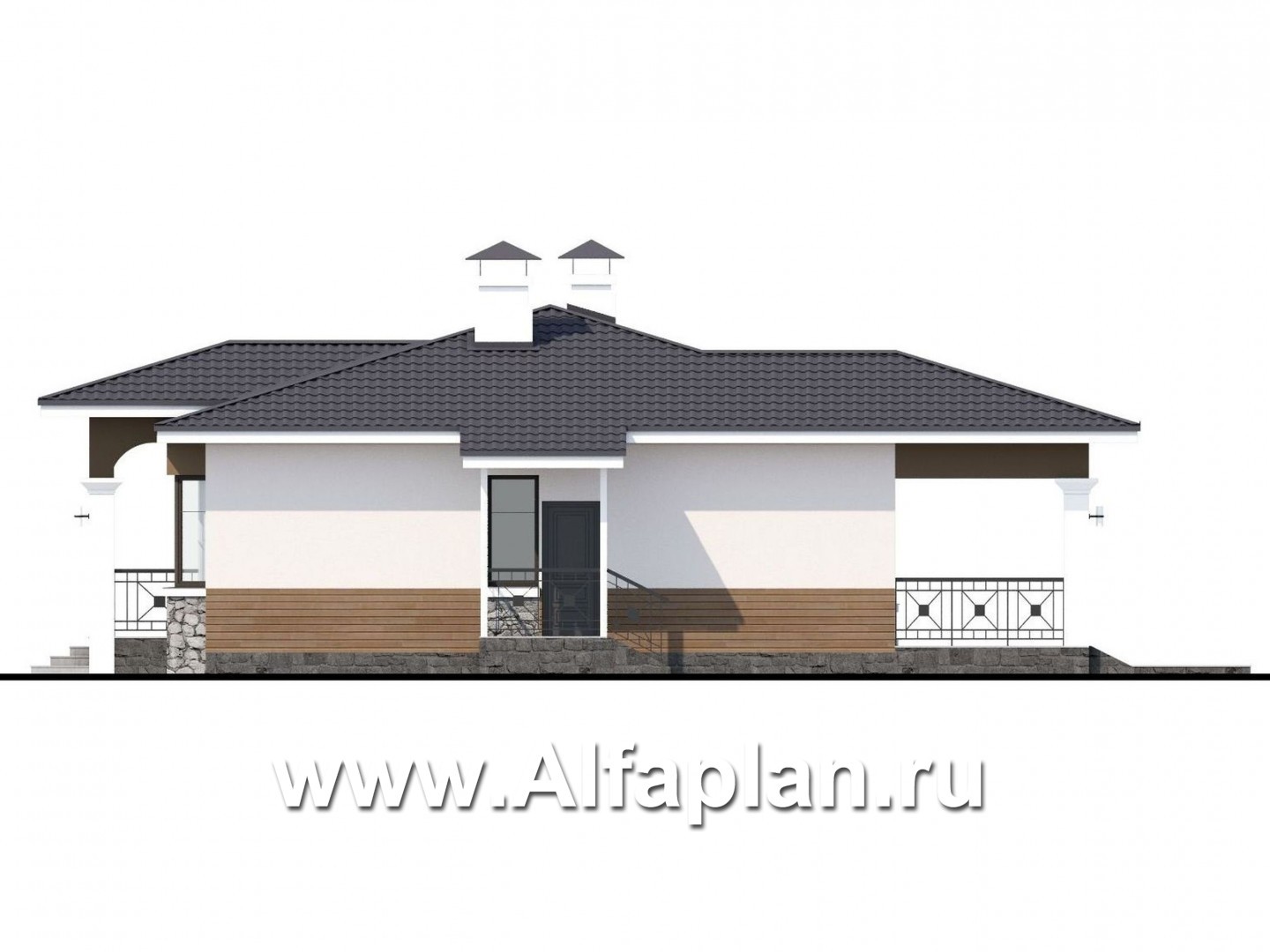 Проекты домов Альфаплан - "Новый свет" - проект одноэтажного дома для небольшой семьи - изображение фасада №2