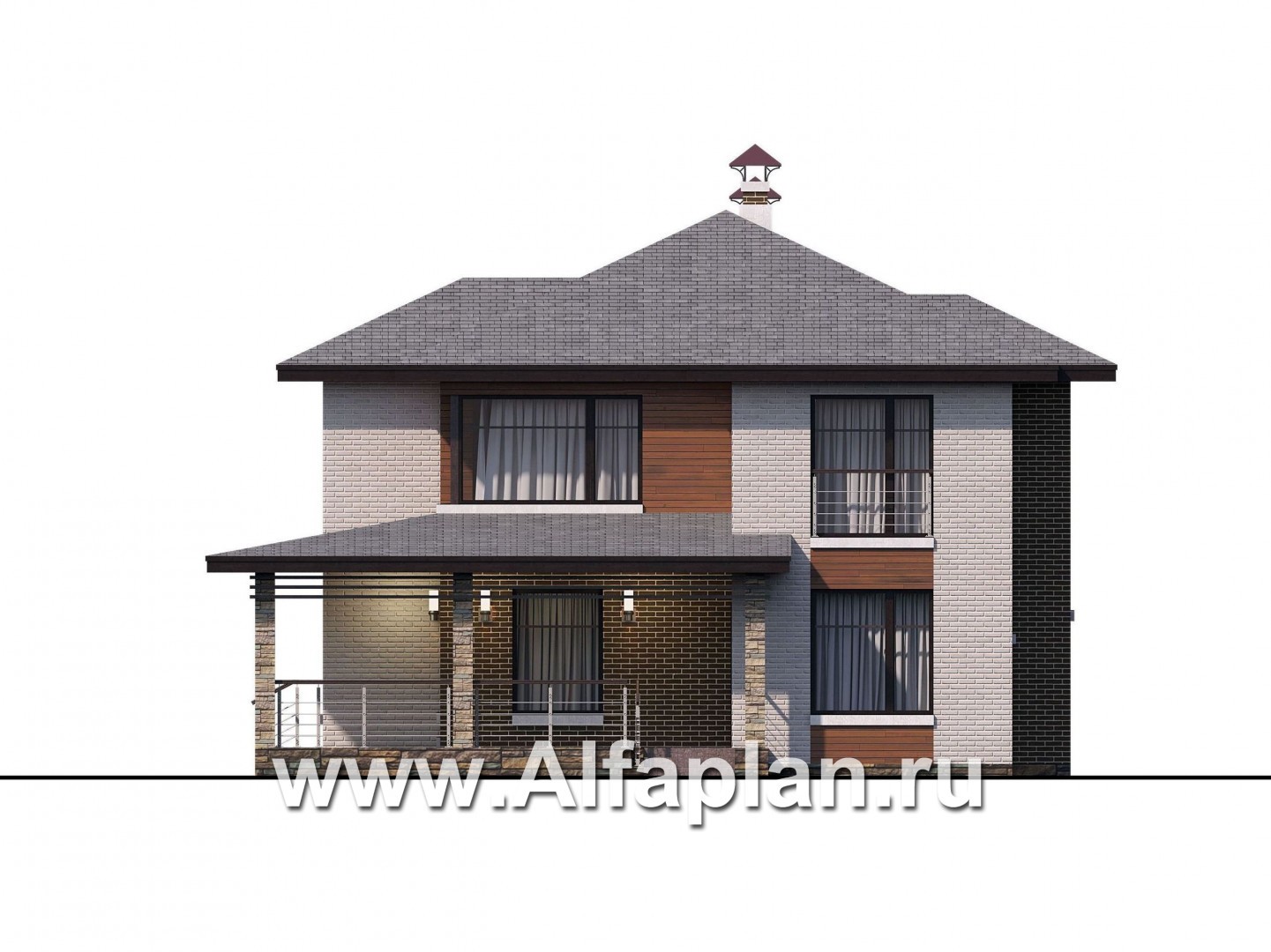 Проекты домов Альфаплан - «Квантум» - современный двухэтажный дом с большой террасой - изображение фасада №1