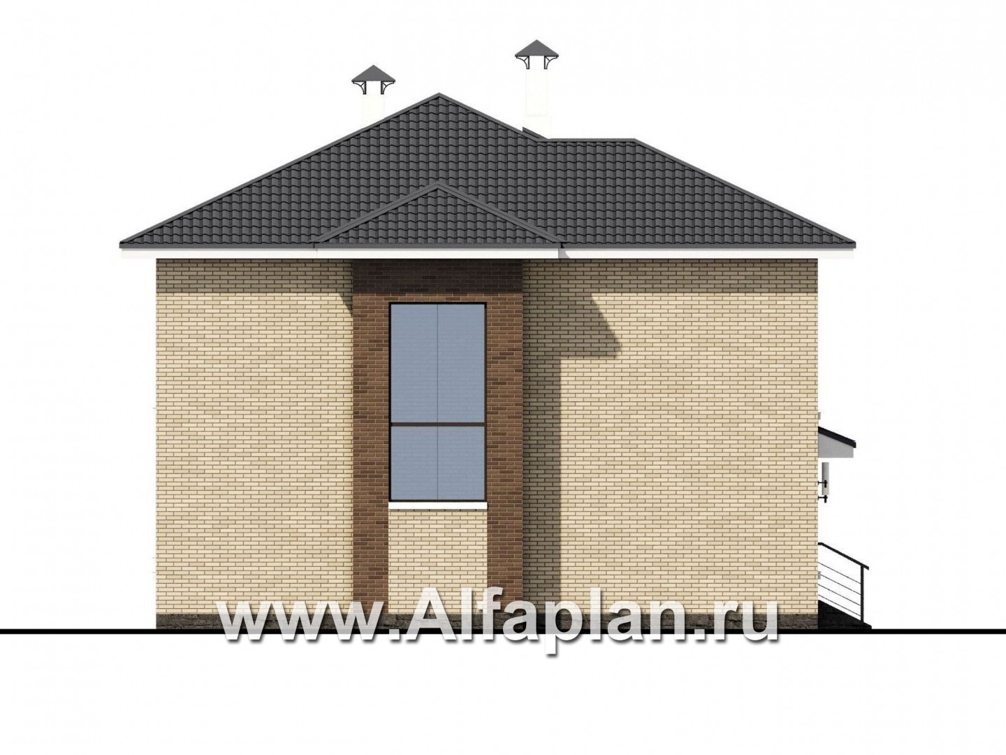 Проекты домов Альфаплан - «Роман с камнем» — двухэтажный коттедж с террасой при входе - изображение фасада №3
