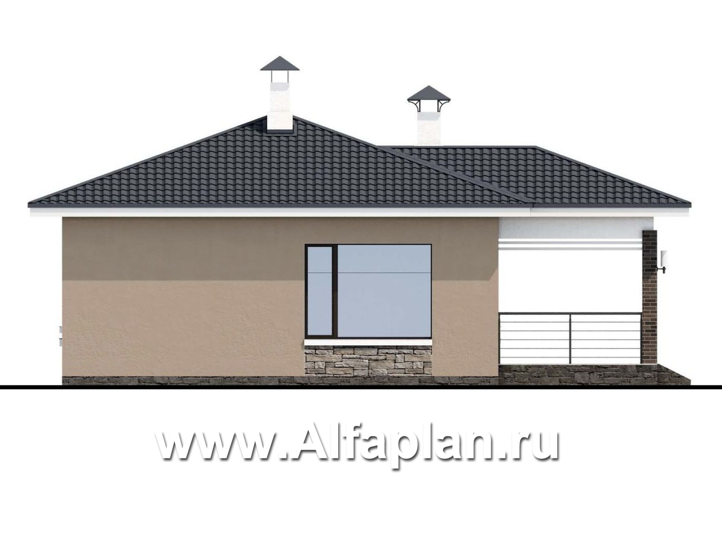 Проекты домов Альфаплан - «Аэда» - небольшой одноэтажный дом с тремя спальнями - изображение фасада №4