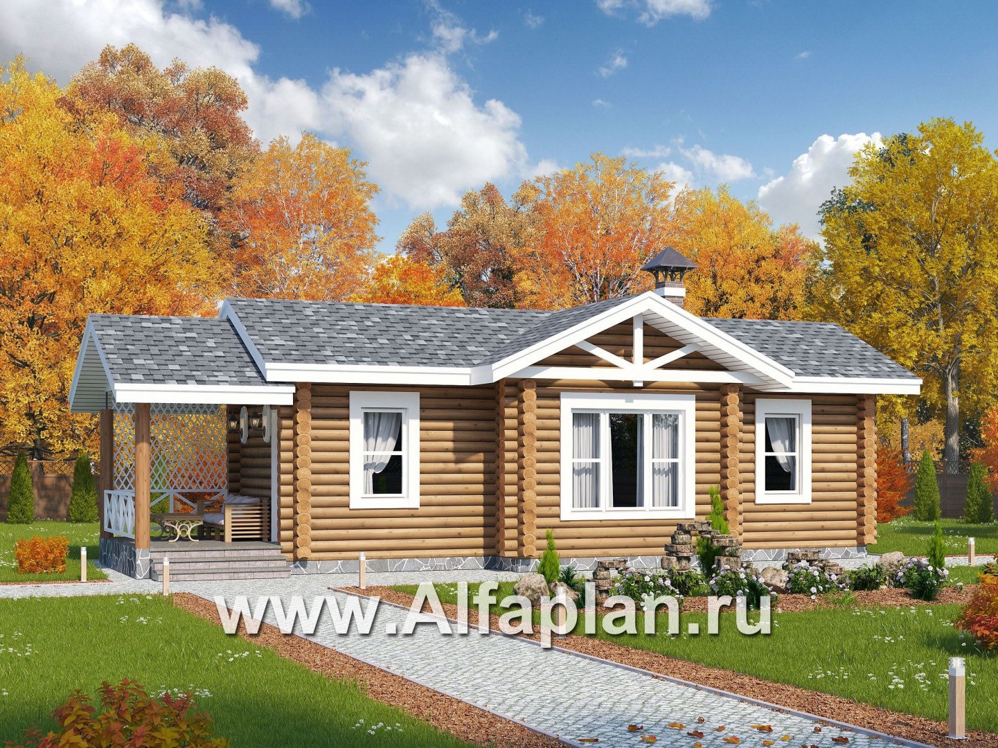 Проекты домов Альфаплан - Узкая деревянная баня с гостевой спальной - основное изображение