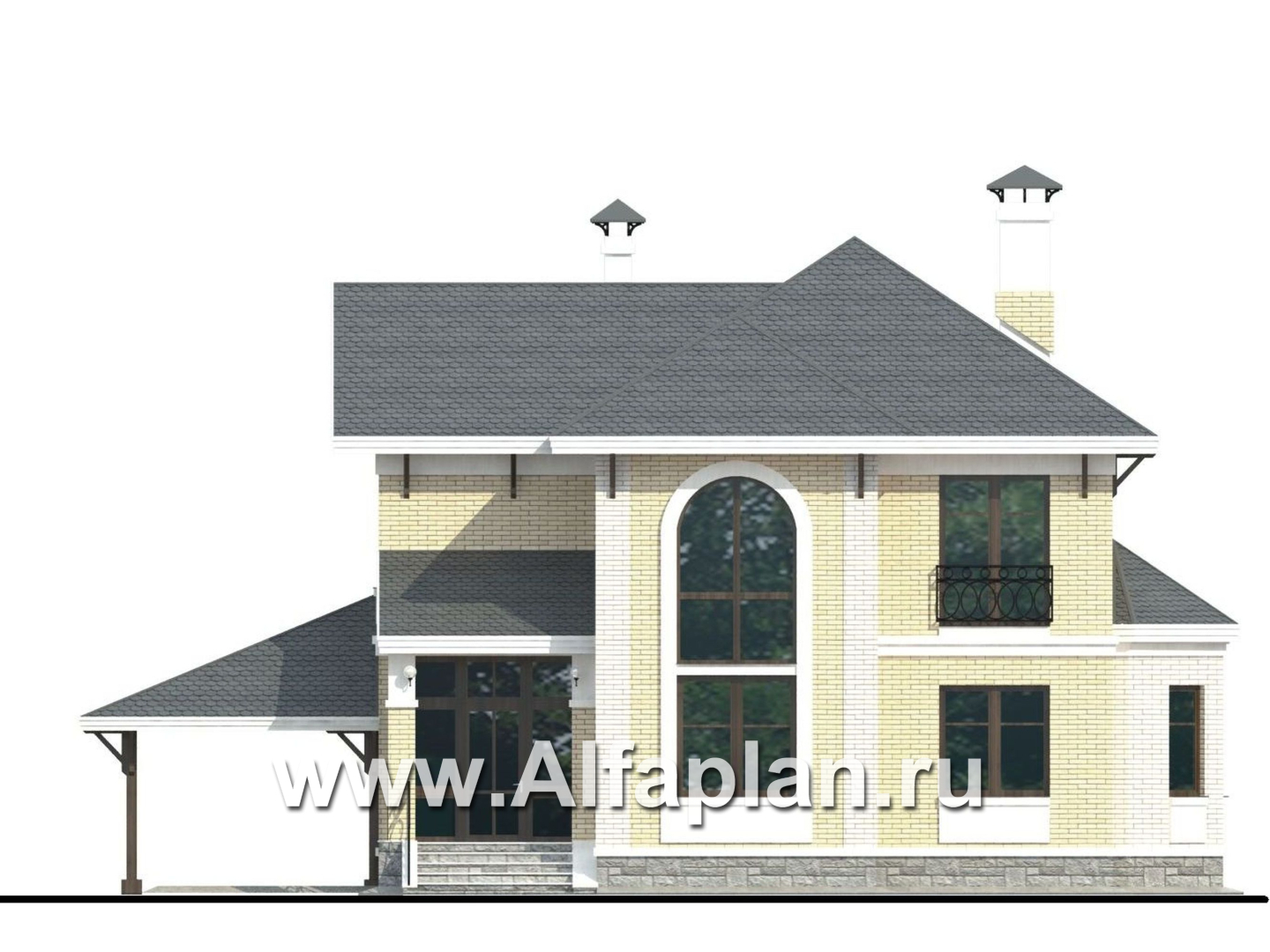 Проекты домов Альфаплан - «Эйваро»- проект коттеджа с двусветной  столовой - изображение фасада №1