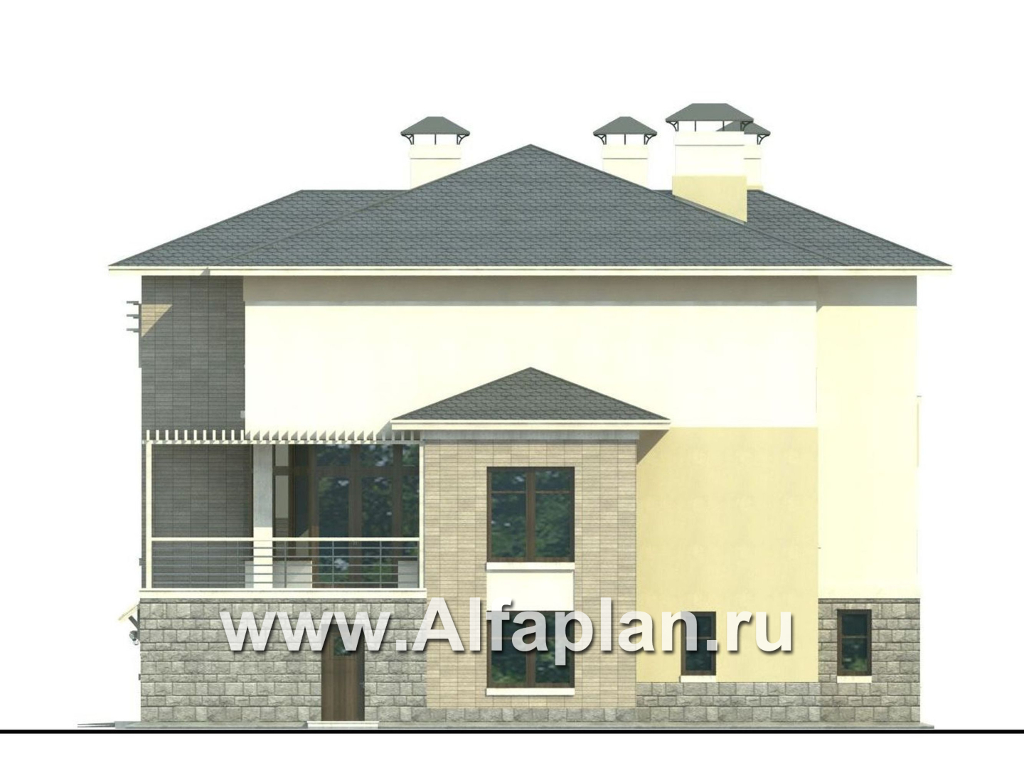 Проекты домов Альфаплан - «Три семерки» - трехэтажный загородный особняк - изображение фасада №2