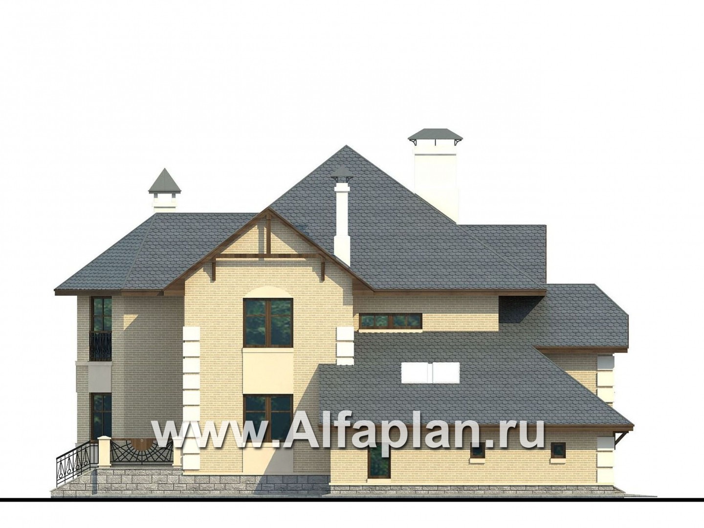 Проекты домов Альфаплан - «Эвридика» - красивый загородный дом с гаражом на две машины - изображение фасада №3