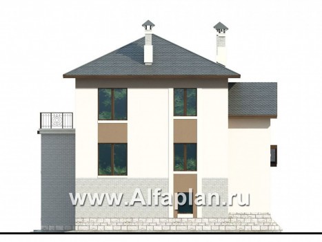 «Юсупов» - проект трехэтажного дома, с гаражом на 2 авто в цоколе, в стиле модерн - превью фасада дома
