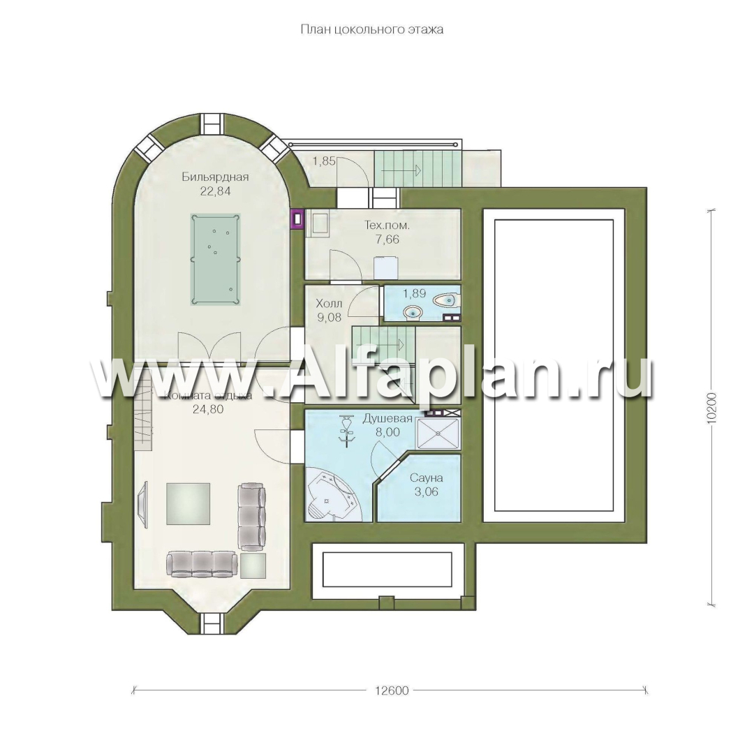 Проекты домов Альфаплан - «Ретростилиса Плюс» - удобный дом с цокольным этажом - изображение плана проекта №1