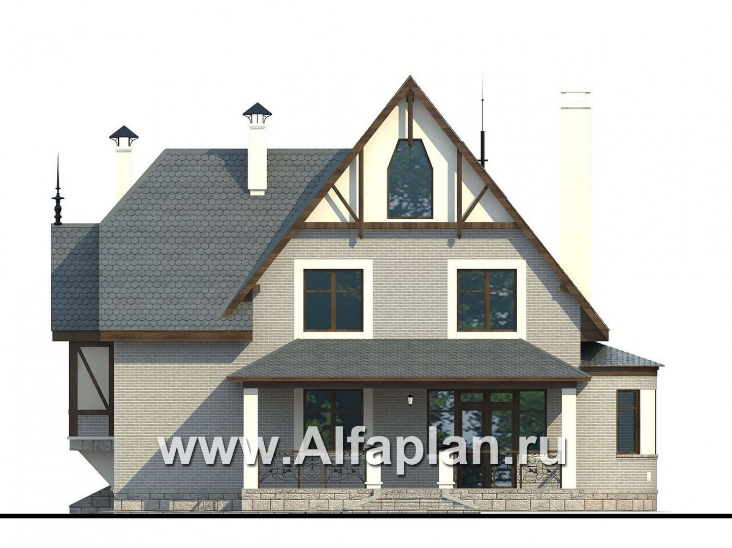 Проекты домов Альфаплан - «Пенаты» - дом с богатой живописной архитектурой - изображение фасада №4