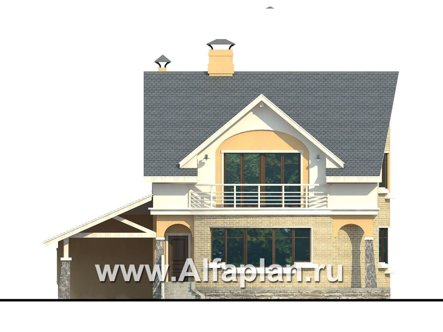 Проекты домов Альфаплан - Дом из газобетона «Боген» с полукруглой гостиной - изображение фасада №1