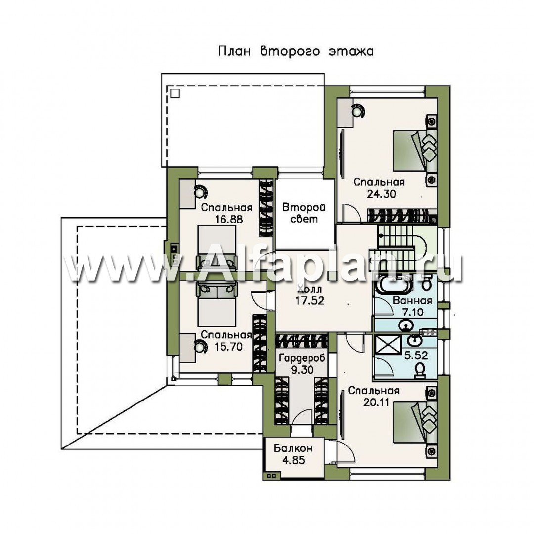 Проекты домов Альфаплан - «Родос» - стильный двухэтажный дома с гаражом на две машины - план проекта №2