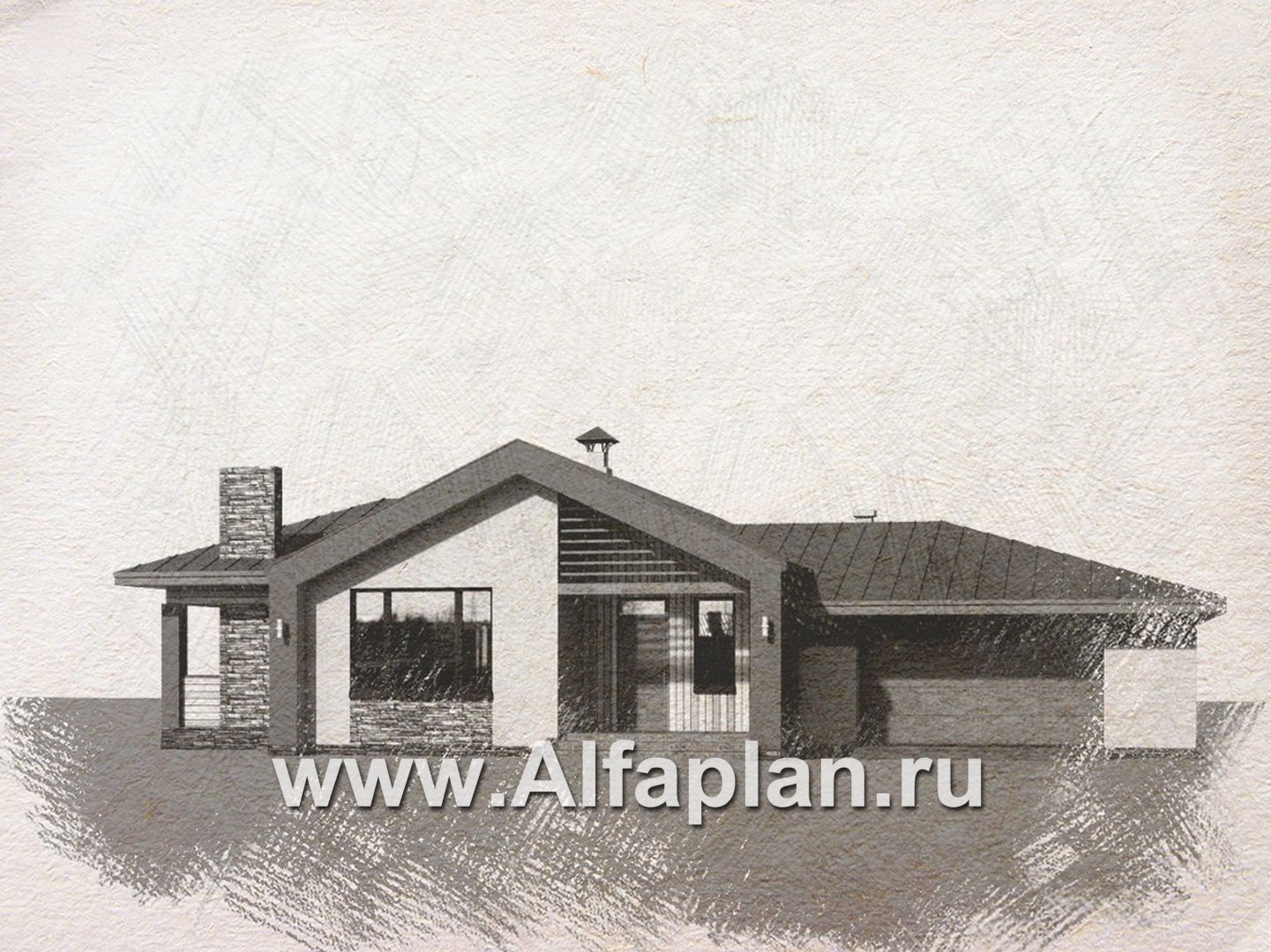 Проекты домов Альфаплан - «Аркада» - современный одноэтажный дом с террасой и большим гаражом - дополнительное изображение №2