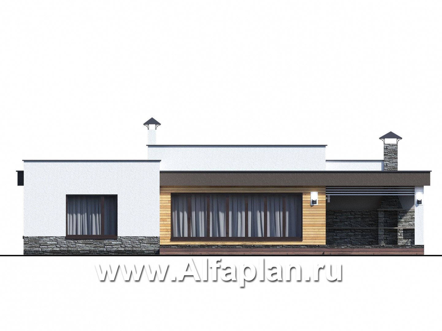 Проекты домов Альфаплан - «Ниагара» - современный одноэтажный коттедж с плоской кровлей - изображение фасада №3