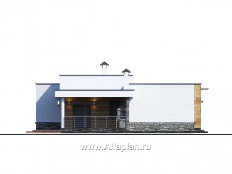 «Мадейра» - проект одноэтажного дома из газобетона, с террасой, в современном стиле с плоской крышей - превью фасада дома