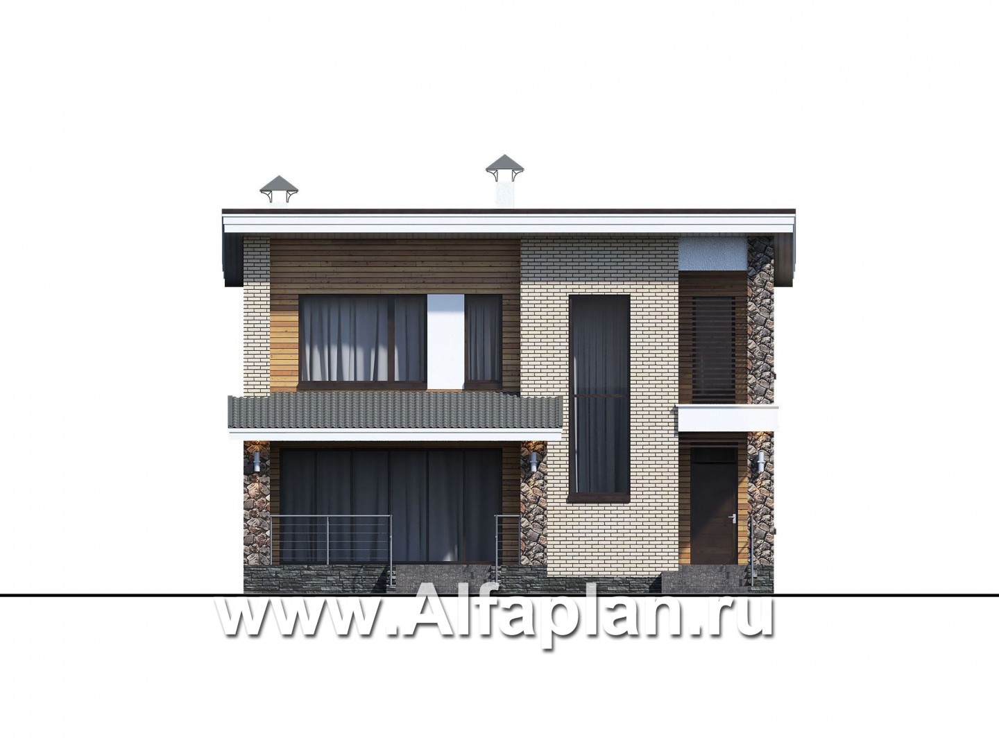 Проекты домов Альфаплан - «Эрго» - проект компактного дома 10х10м с односкатной кровлей - изображение фасада №1
