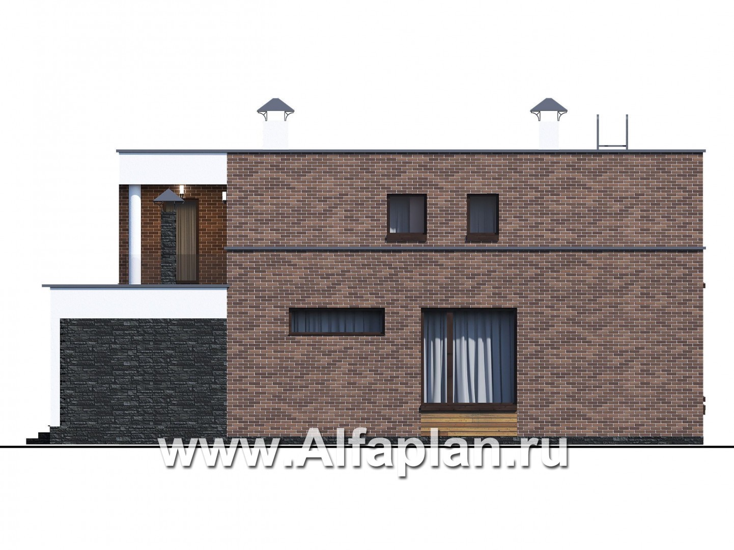 Проекты домов Альфаплан - «Спектр» - проект современного дома с двумя жилыми комнатами на 1-ом этаже и сауной - изображение фасада №4