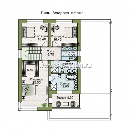 Проекты домов Альфаплан - «Спектр» - проект современного дома с двумя жилыми комнатами на 1-ом этаже и сауной - превью плана проекта №2