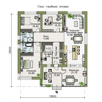 Проекты домов Альфаплан - «Фортис» - одноэтажный дом с плоской кровлей - превью плана проекта №1