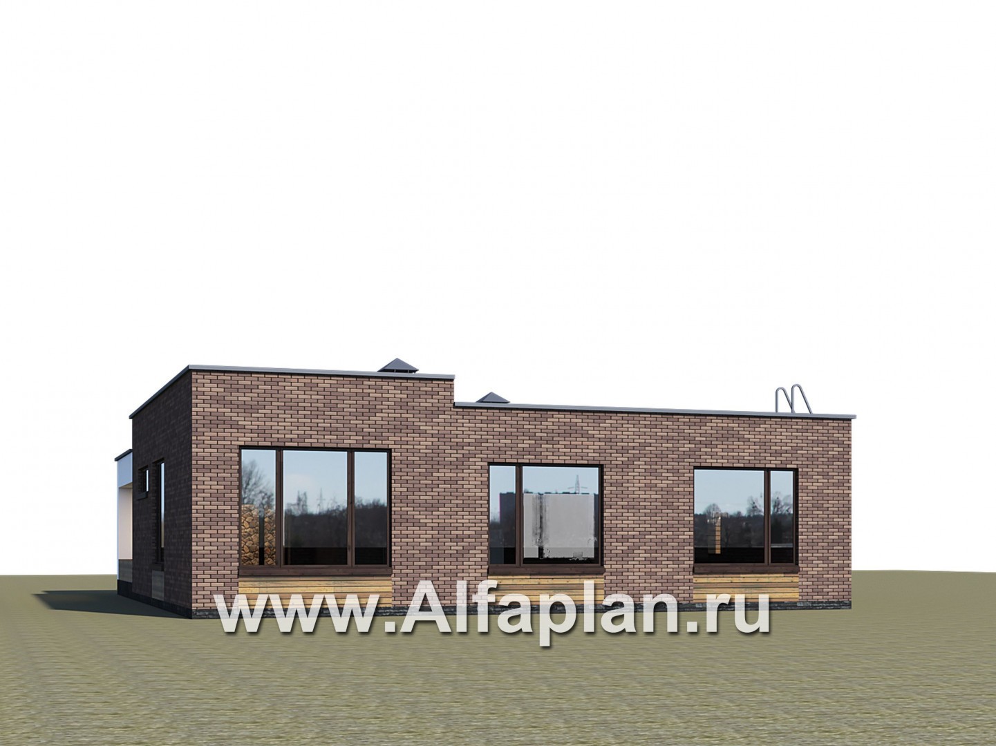 Проекты домов Альфаплан - «Фортис» - одноэтажный дом с плоской кровлей, и грилем на террасе - дополнительное изображение №2