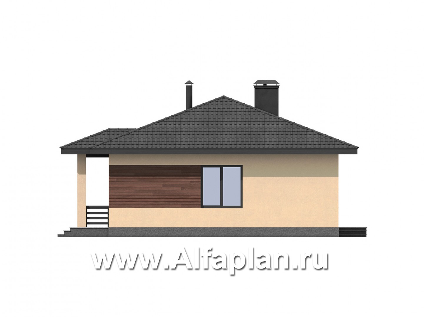 Проекты домов Альфаплан - Одноэтажный дом из газобетона - изображение фасада №2