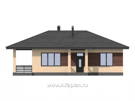 Проекты домов Альфаплан - Одноэтажный дом из газобетона - превью фасада №1